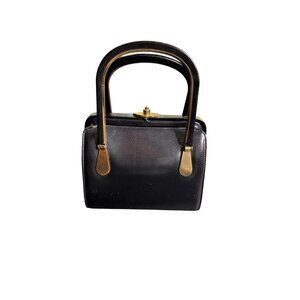 Vintage Meyers Handbag Women's Blue Leather Top Handle Box Purse 1960s 1970s
